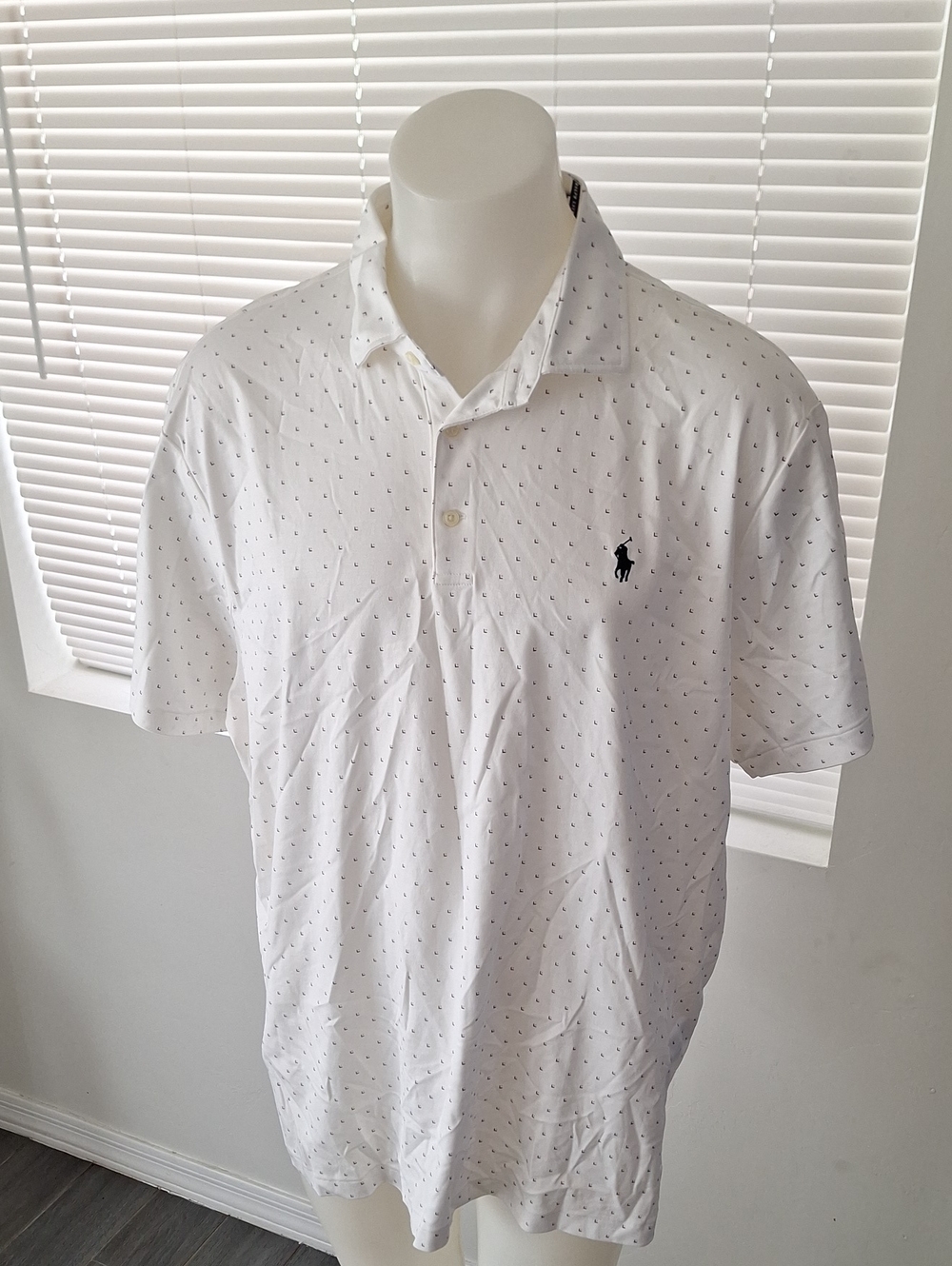 Polo by Ralph Lauren White Polo with Navy Micro-Dots and Navy Pony